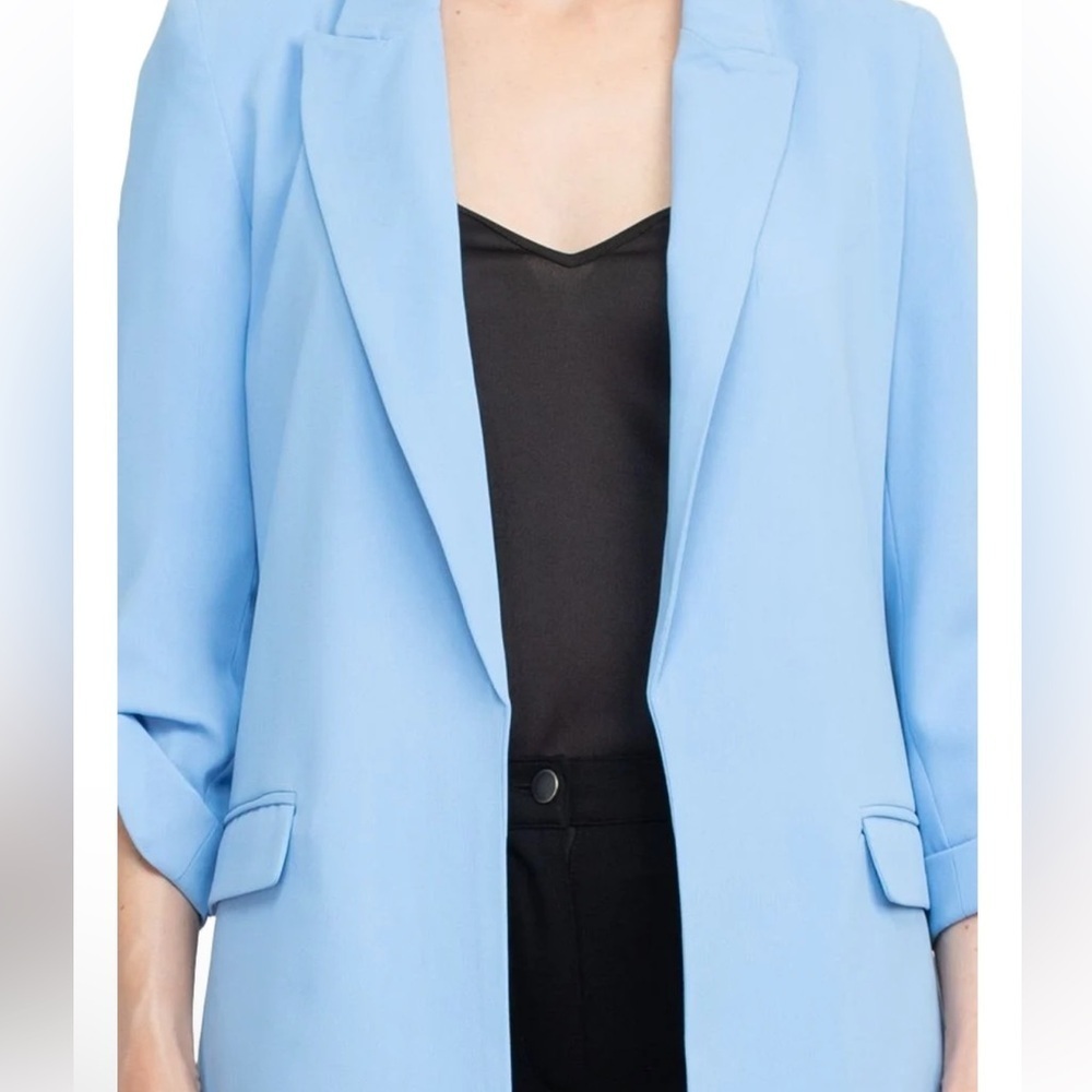 T Tahari Lapel Collar 3/4 Roll Sleeve Open Front Woven Blazer - Picture 8 of 10